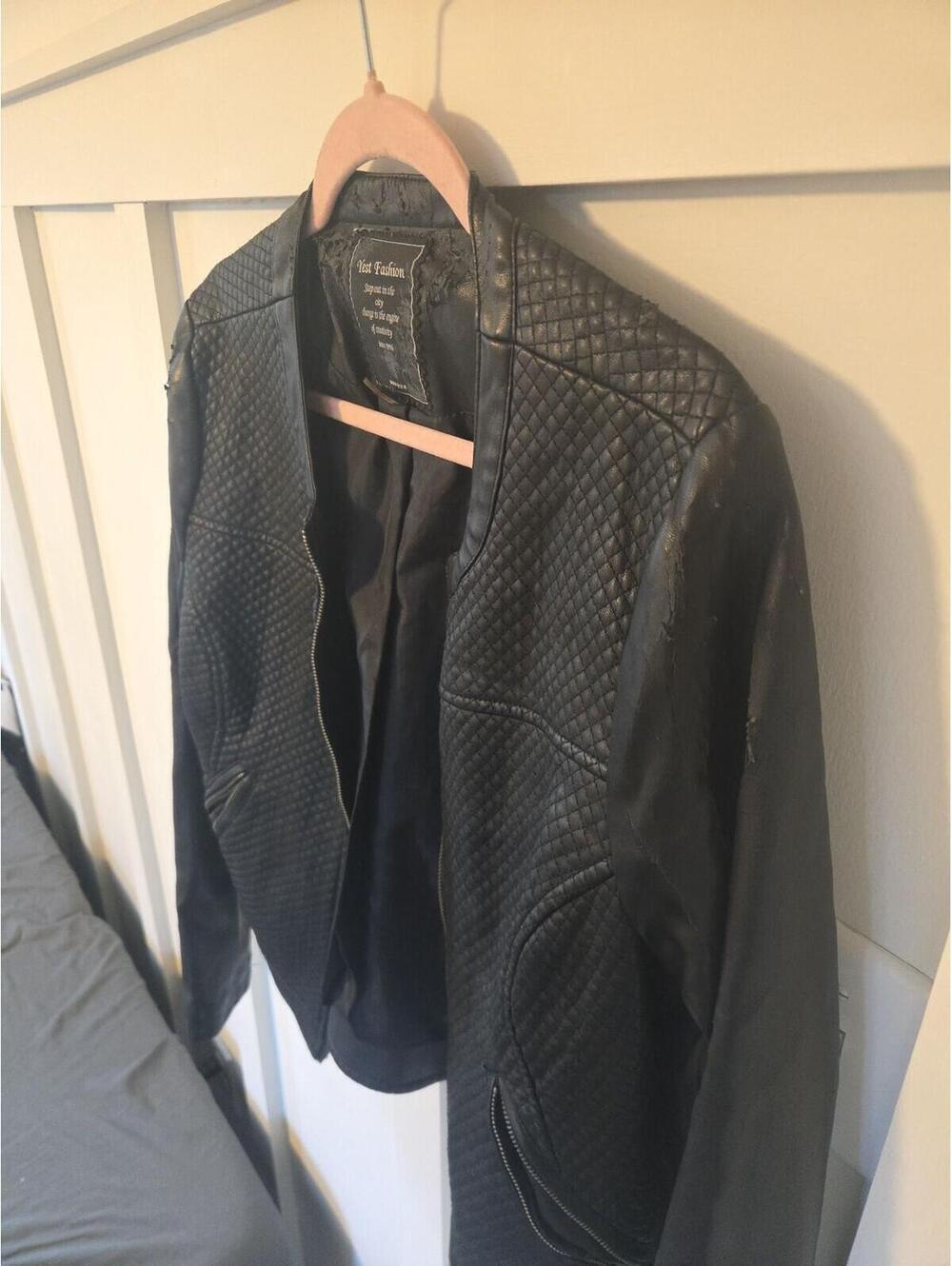 Yest Fashion Faux Leather Quilted Moto Jacket Black - Picture 3 of 6